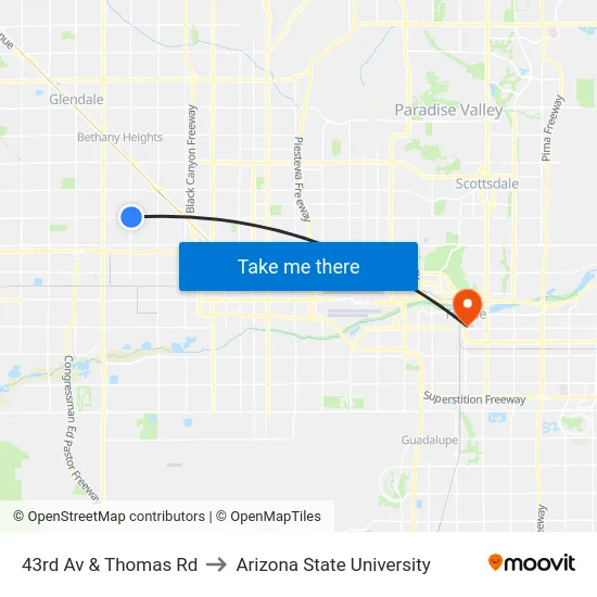 43rd Av & Thomas Rd to Arizona State University map