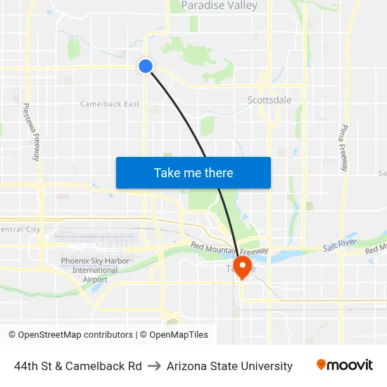 44th St & Camelback Rd to Arizona State University map