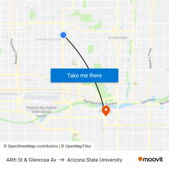 44th St & Glenrosa Av to Arizona State University map