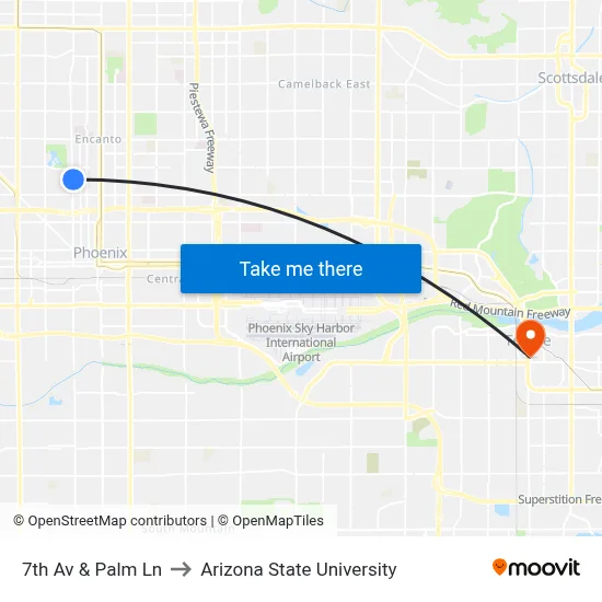 7th Av & Palm Ln to Arizona State University map