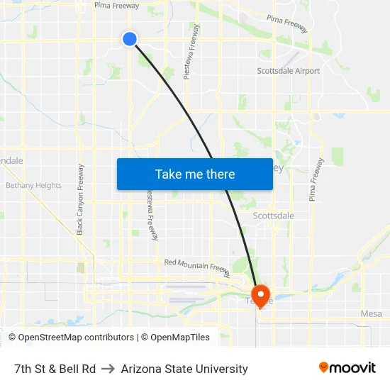 7th St & Bell Rd to Arizona State University map