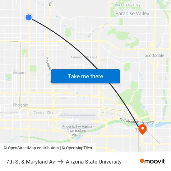 7th St & Maryland Av to Arizona State University map