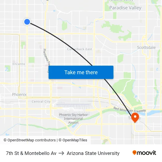 7th St & Montebello Av to Arizona State University map