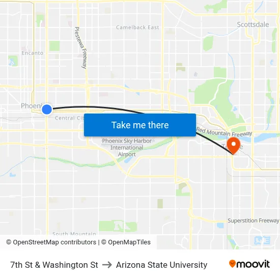7th St & Washington St to Arizona State University map