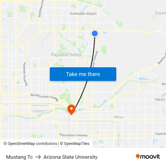 Mustang Tc to Arizona State University map