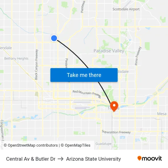 Central Av & Butler Dr to Arizona State University map