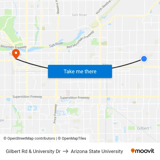 Gilbert Rd & University Dr to Arizona State University map