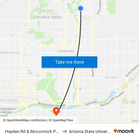 Hayden Rd & Mccormick Pkwy to Arizona State University map