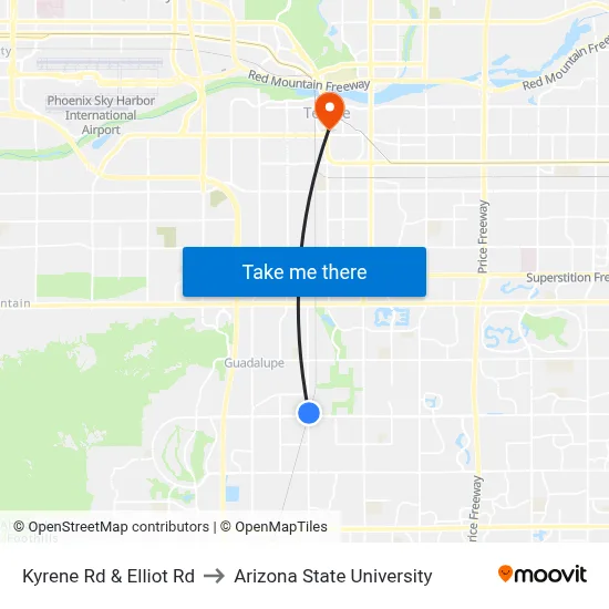 Kyrene Rd & Elliot Rd to Arizona State University map