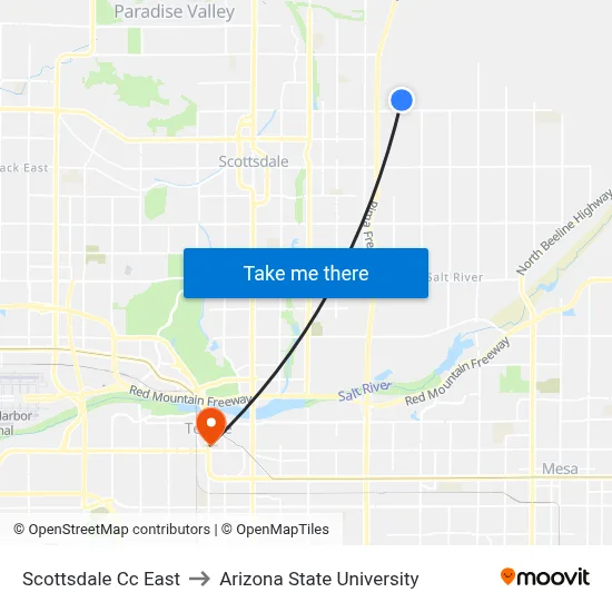 Scottsdale Cc East to Arizona State University map