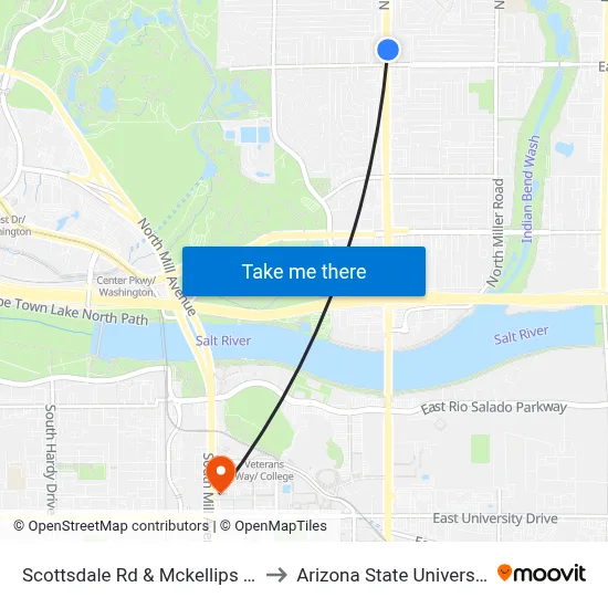 Scottsdale Rd & Mckellips Rd to Arizona State University map
