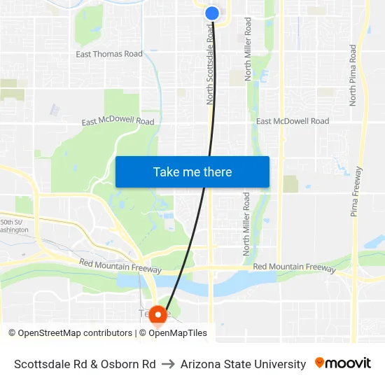 Scottsdale Rd & Osborn Rd to Arizona State University map