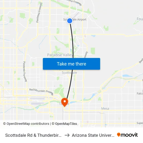 Scottsdale Rd & Thunderbird Rd to Arizona State University map
