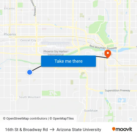 16th St & Broadway Rd to Arizona State University map