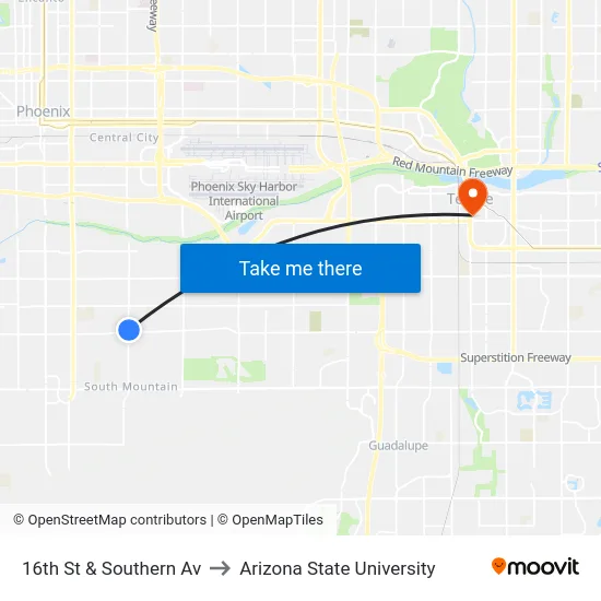 16th St & Southern Av to Arizona State University map