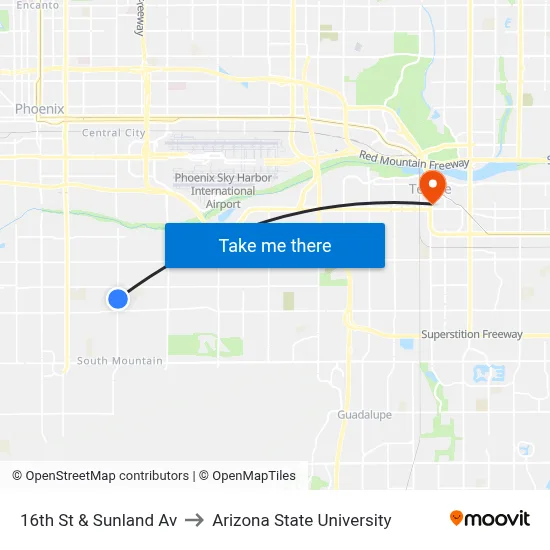 16th St & Sunland Av to Arizona State University map