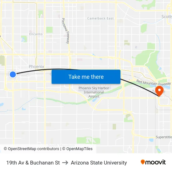 19th Av & Buchanan St to Arizona State University map