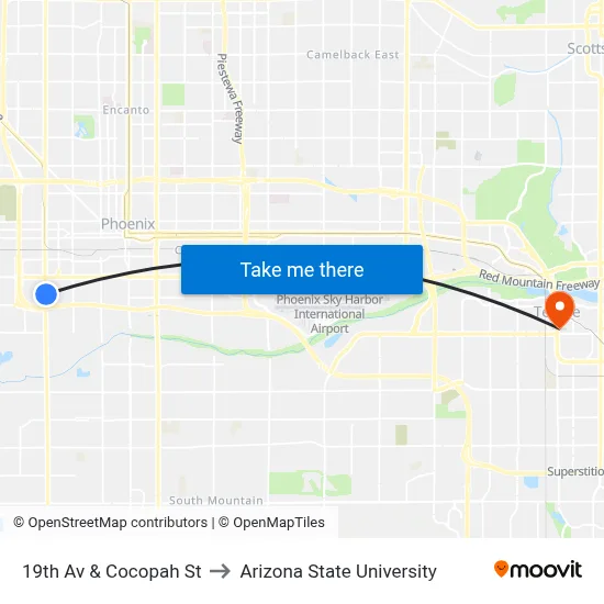 19th Av & Cocopah St to Arizona State University map
