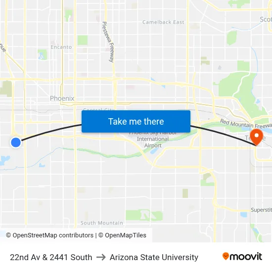 22nd Av & 2441 South to Arizona State University map