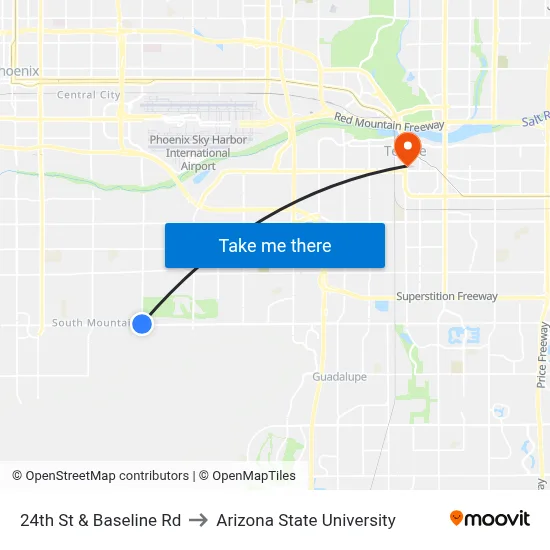 24th St & Baseline Rd to Arizona State University map