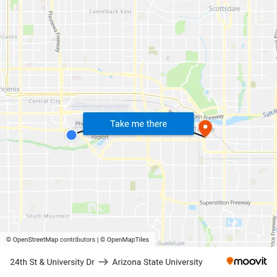 24th St & University Dr to Arizona State University map