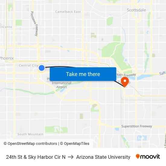 24th St & Sky Harbor Cir N to Arizona State University map