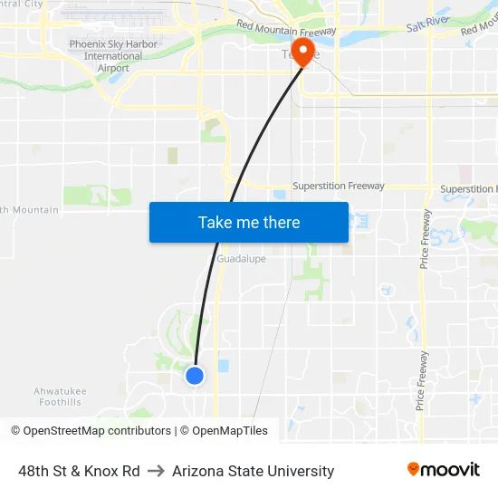 48th St & Knox Rd to Arizona State University map