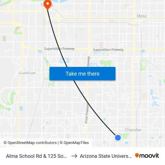 Alma School Rd & 125 South to Arizona State University map
