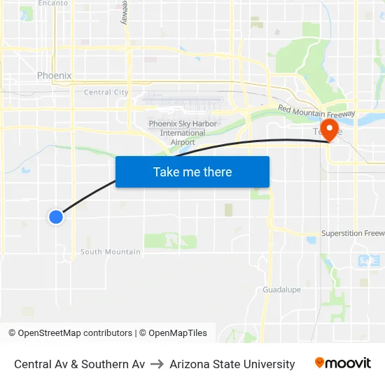 Central Av & Southern Av to Arizona State University map