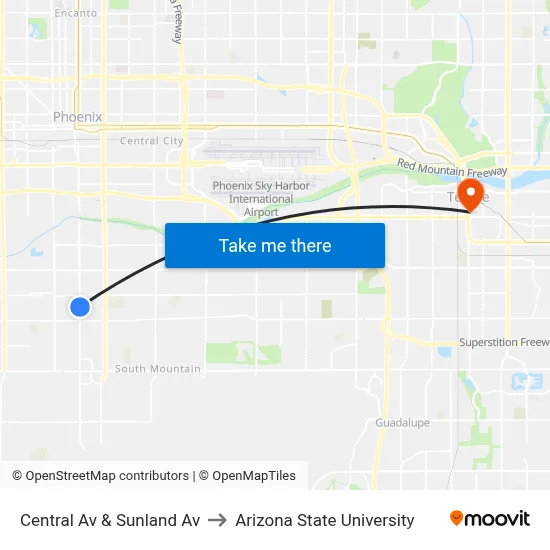 Central Av & Sunland Av to Arizona State University map