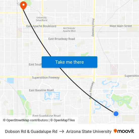 Dobson Rd & Guadalupe Rd to Arizona State University map