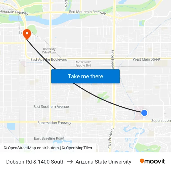 Dobson Rd & 1400 South to Arizona State University map