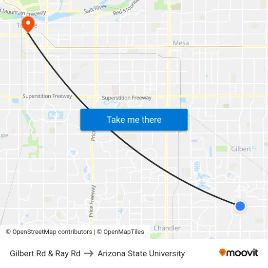 Gilbert Rd & Ray Rd to Arizona State University map