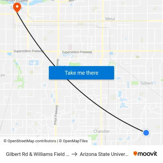 Gilbert Rd & Williams Field Rd to Arizona State University map