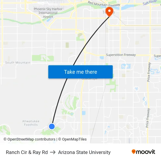 Ranch Cir & Ray Rd to Arizona State University map