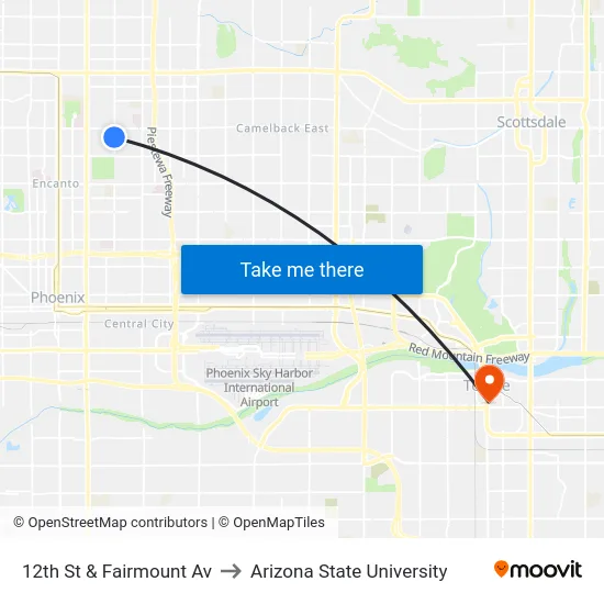 12th St & Fairmount Av to Arizona State University map