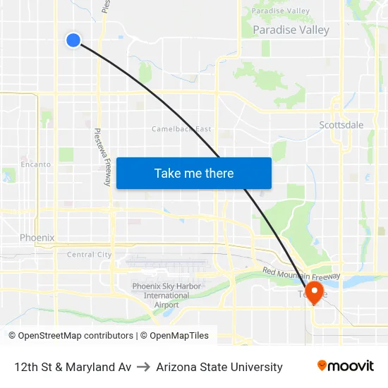 12th St & Maryland Av to Arizona State University map