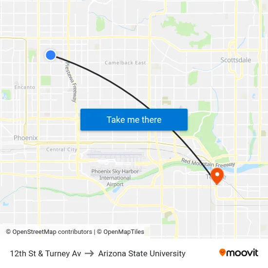 12th St & Turney Av to Arizona State University map
