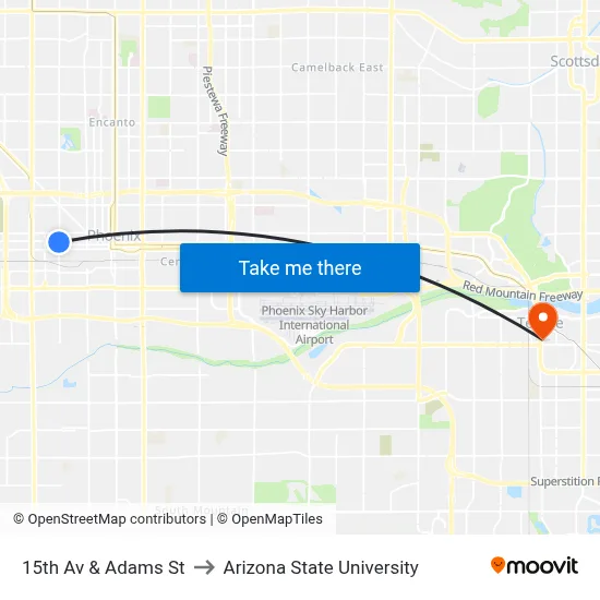 15th Av & Adams St to Arizona State University map