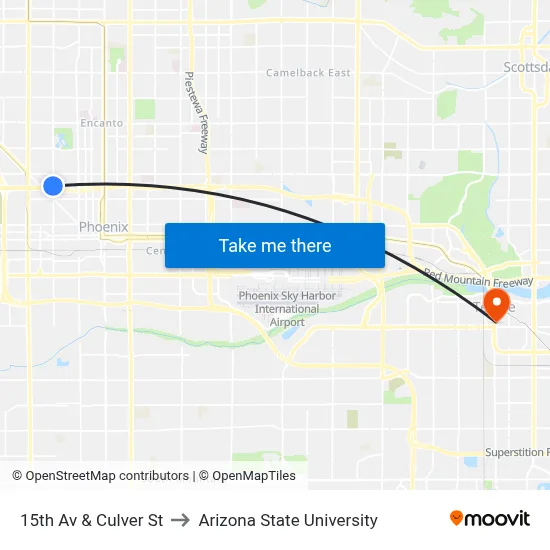15th Av & Culver St to Arizona State University map