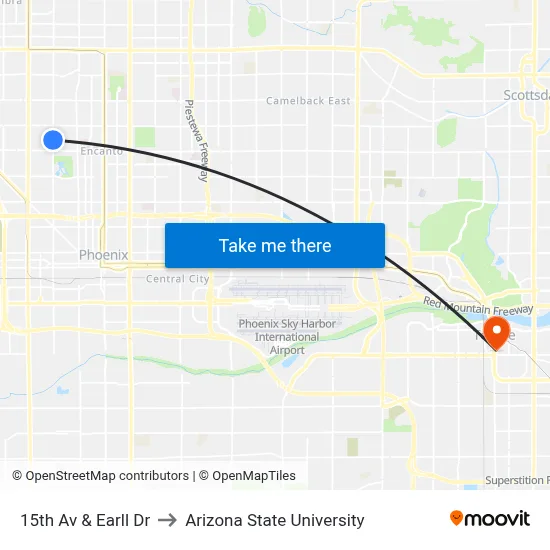 15th Av & Earll Dr to Arizona State University map