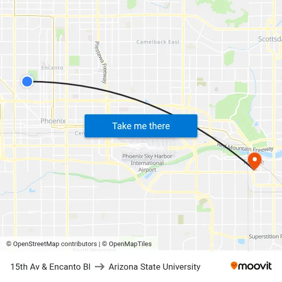 15th Av & Encanto Bl to Arizona State University map
