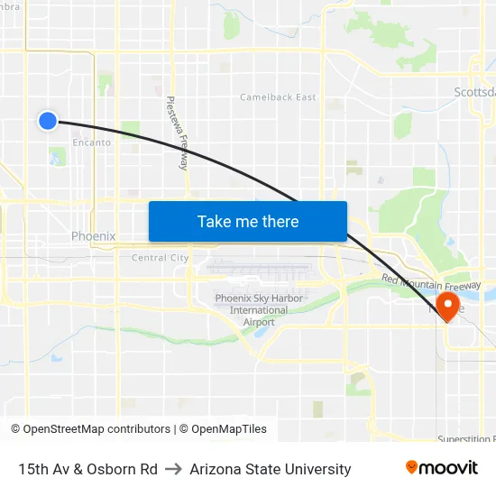 15th Av & Osborn Rd to Arizona State University map