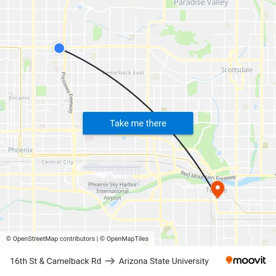 16th St & Camelback Rd to Arizona State University map