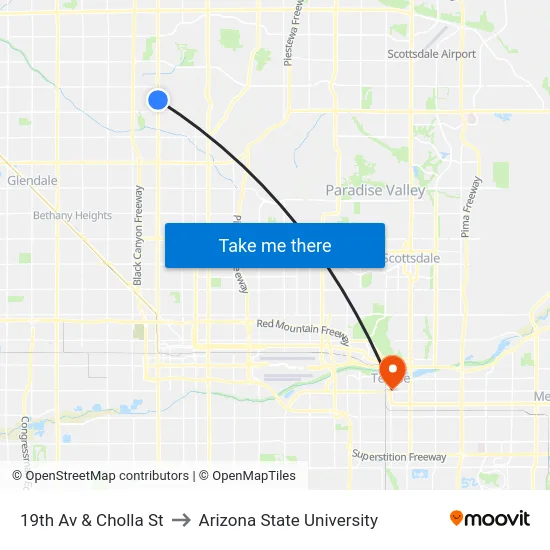 19th Av & Cholla St to Arizona State University map