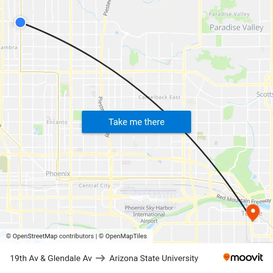19th Av & Glendale Av to Arizona State University map