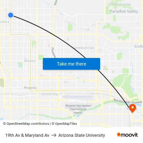 19th Av & Maryland Av to Arizona State University map