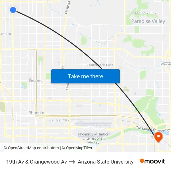 19th Av & Orangewood Av to Arizona State University map