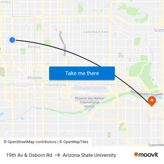 19th Av & Osborn Rd to Arizona State University map