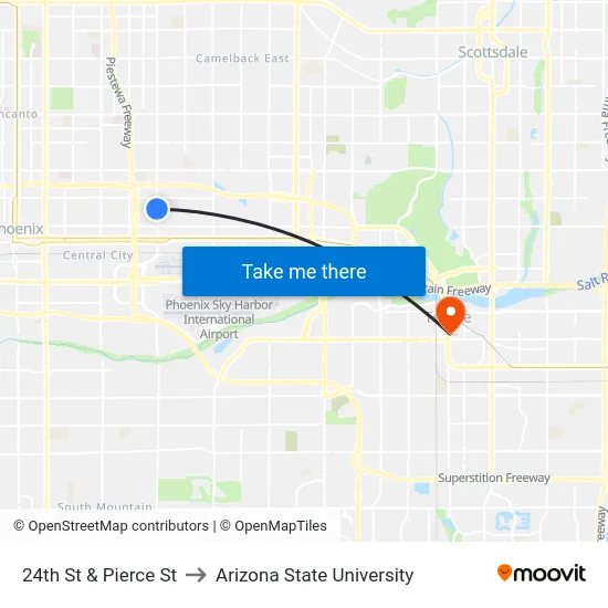 24th St & Pierce St to Arizona State University map